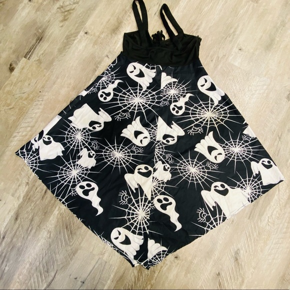 Halloween Ghost Print Lace Up Cami Asymmetrical Dress Medium - Picture 9 of 14